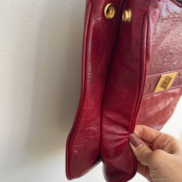 Rebecca Minkoff Briefcase Style Distressed Red Leather Shoulder or Handheld Bag - Picture 8 of 16